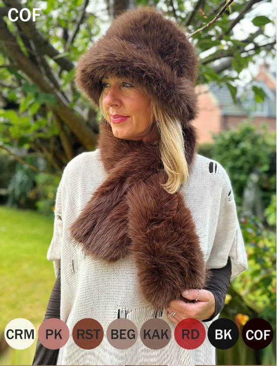 Faux Fur Plush Premium Scarf and Hat Set (SF2057 + HAT1338)